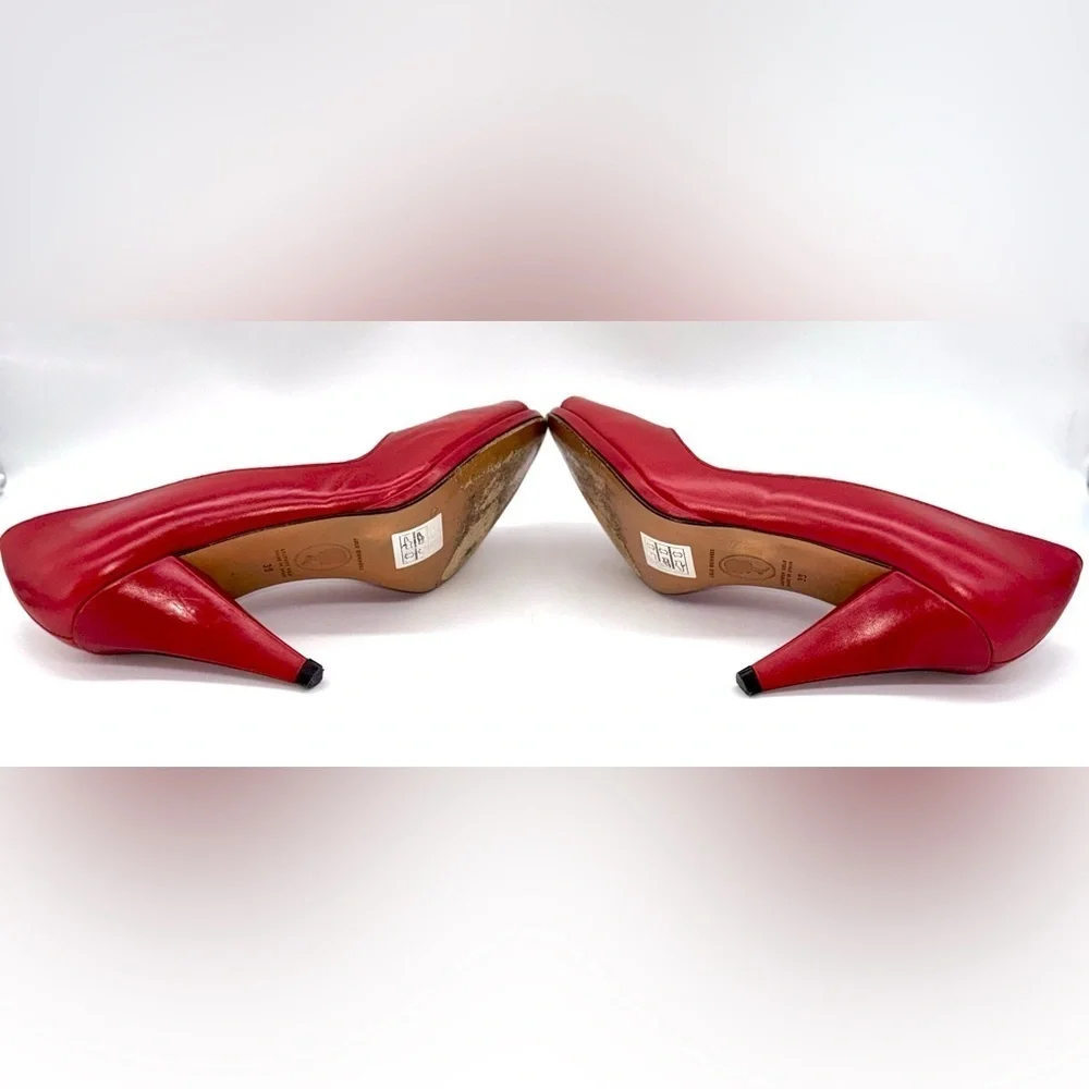 LULU GUINNESS Red Leather 3” Heels Old Style Diamond Accents Size: 39/ US:8